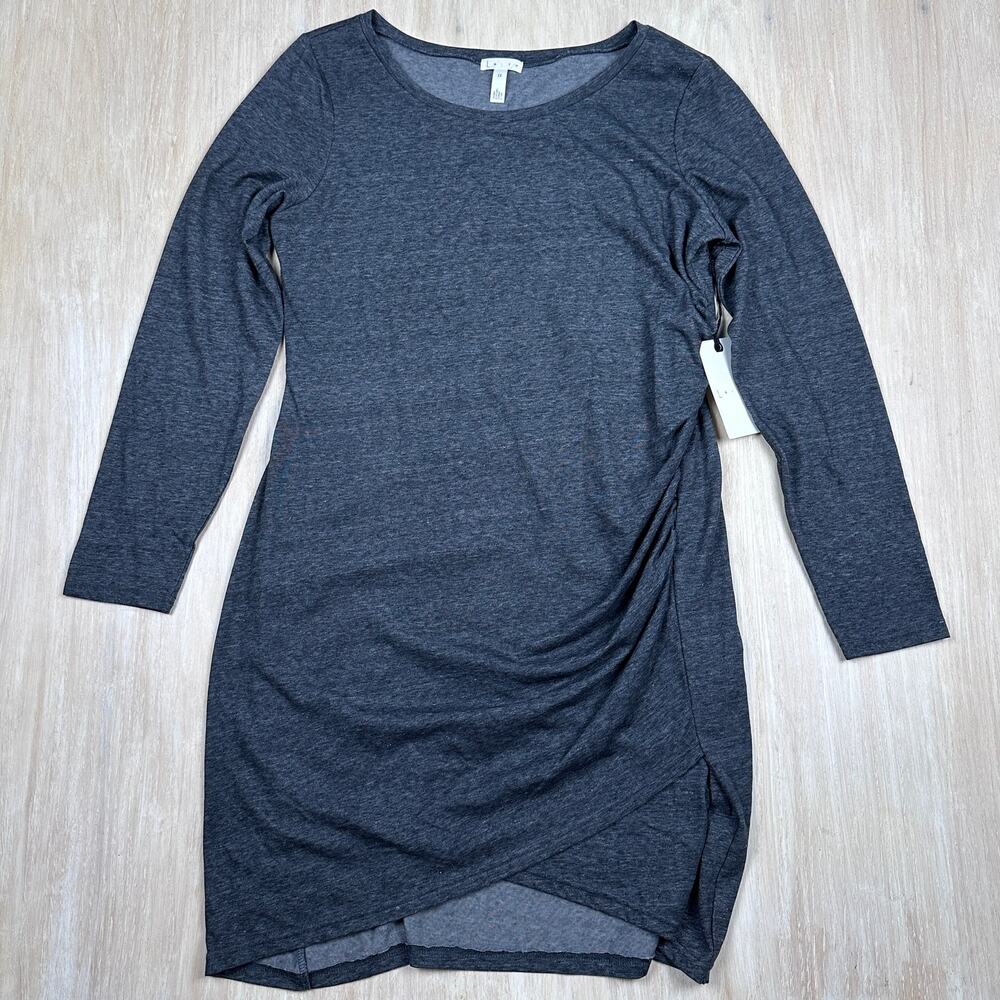 NWT Leith Grey Charcoal Heather Casual Long Sleeve Crew Neck Ruched Dress 1X